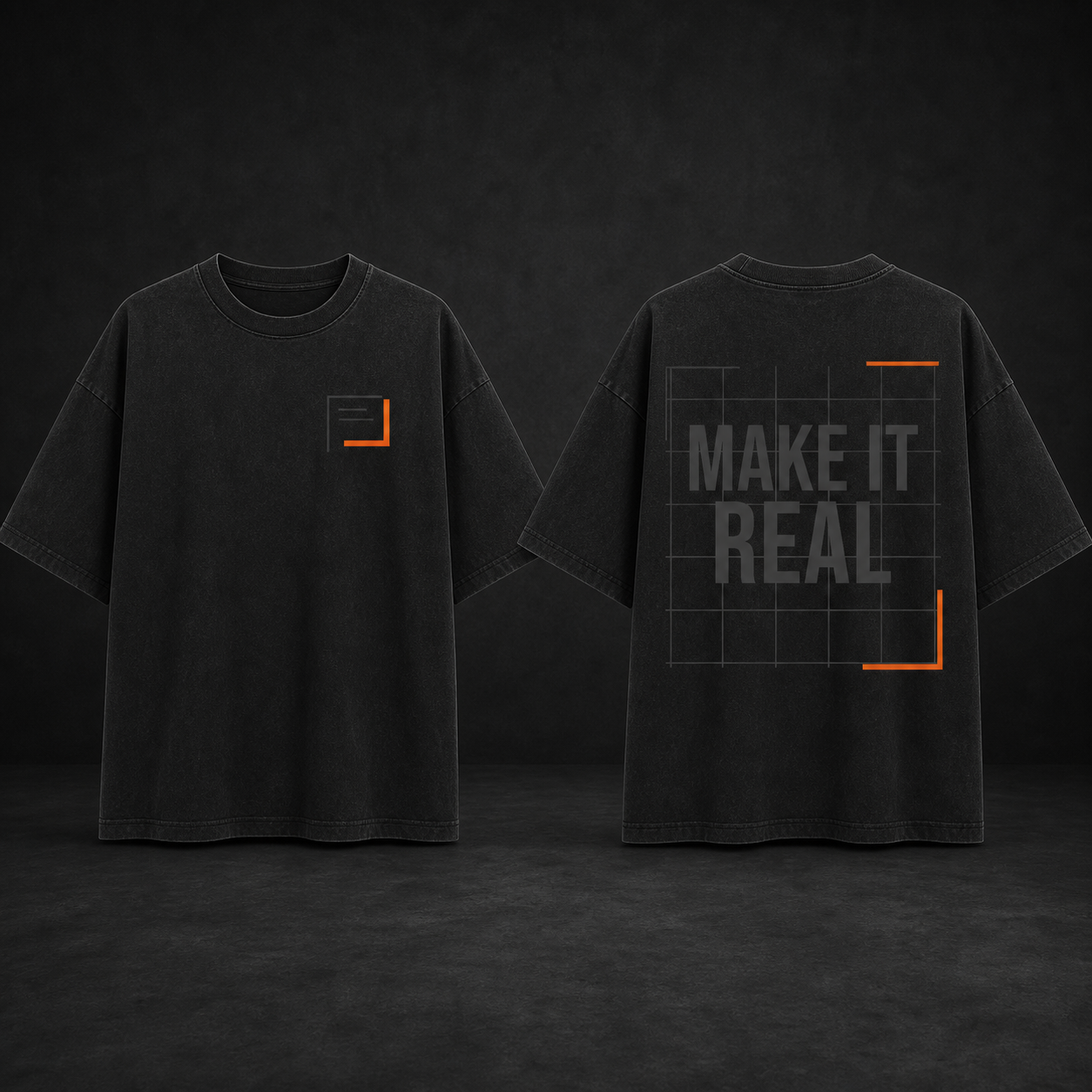 UNFINAL MAKE IT REAL oversized black heavyweight tee, front and back