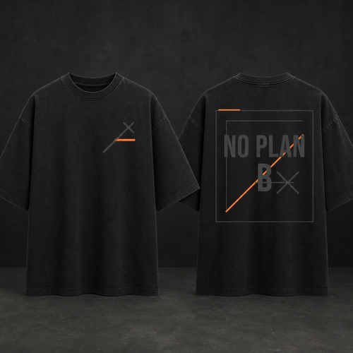 UNFINAL NO PLAN B oversized black heavyweight tee, front and back