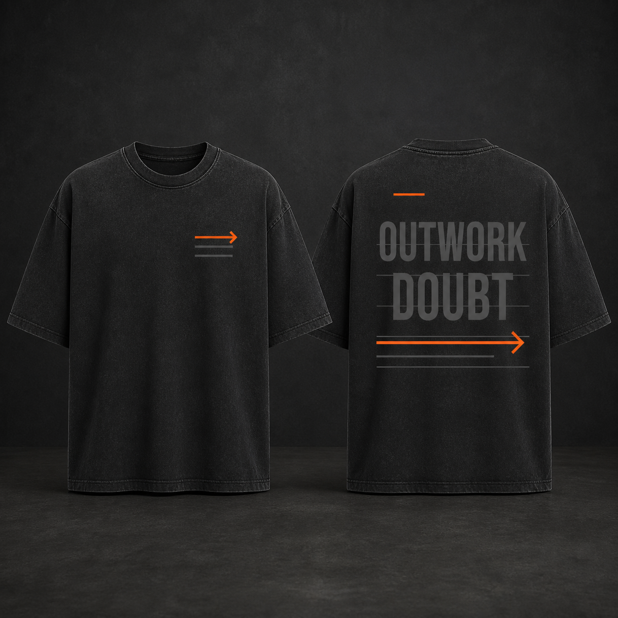 UNFINAL OUTWORK DOUBT oversized black heavyweight tee, front and back